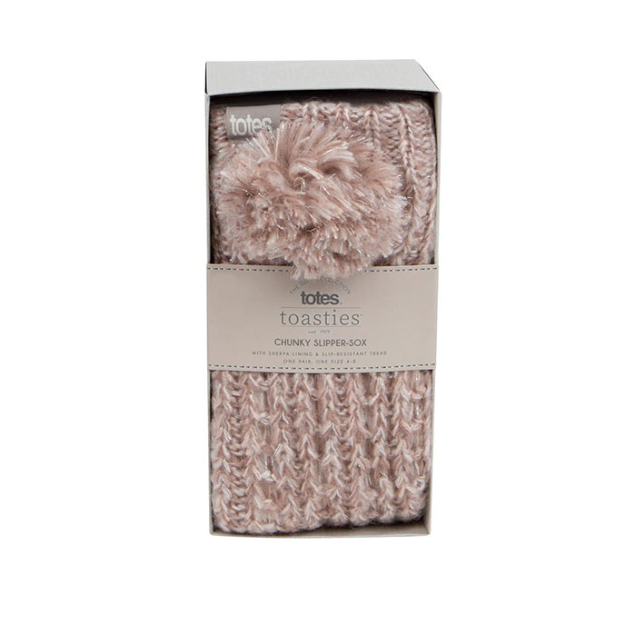 totes Ladies Luxury Sparkle Slipper Sock with Pom Pom Pink Extra Image 1